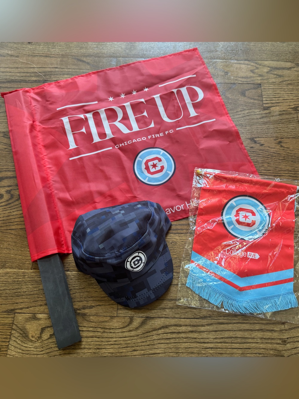 Chicago Fire FC Fan Bundle Hat Rally Flag Pennant MLS Soccer New